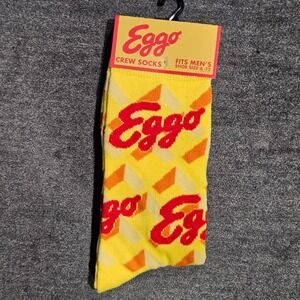 Eggo Waffle Men's Crew Socks Yellow Red Logo Novelty Shoe Size 6-12 DT-20850MNCF
